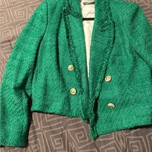 Zara Emerald Green Tweed Blazer